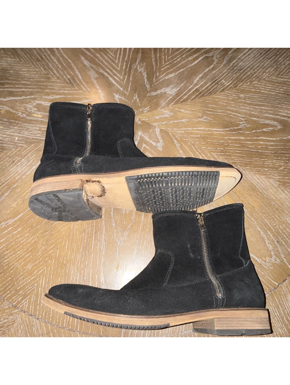 New Republic Men's Black Suede Ankle Boots Side Zip Round Toe Leather Lining